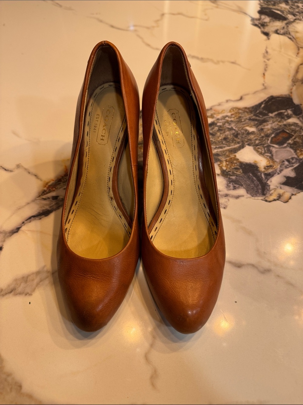 Coach Tan Leather Almond-Toe Pumps